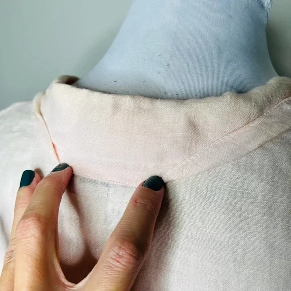 FLAX by Jeanne Engelhart Button Down Shirt 100% Linen SMALL Light Pink Oversized - Picture 8 of 8